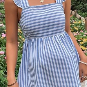 Women's Striped Print Boat Neck Tie Back Sleeveless Maternity Peplum Blouse Tops